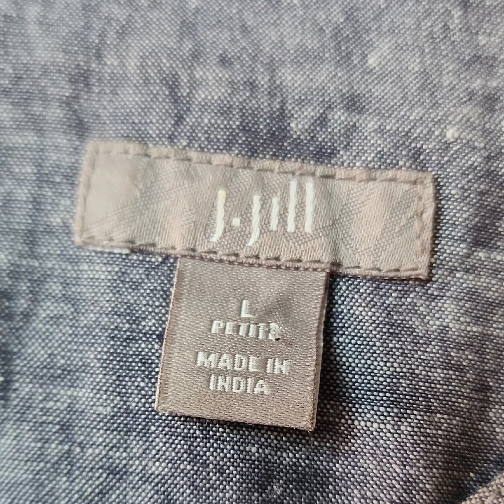 J. JILL | Linen‎ Blend Blue Gray Button-Down Tunic Dress Duster | L Petite
